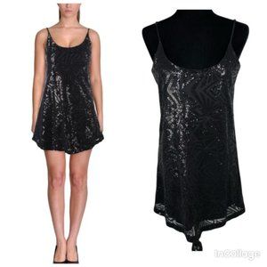 NWT AQUA Black SEQUIN MINI DRESS Spaghetti strap